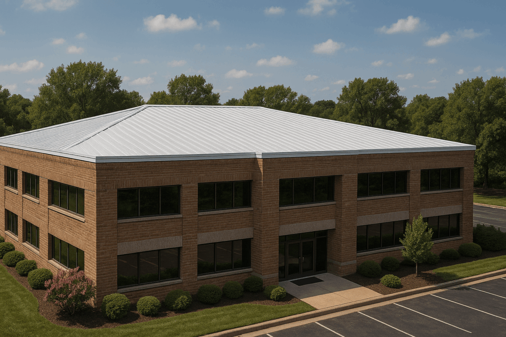 Clean commercial roof adding curb appeal to a business building